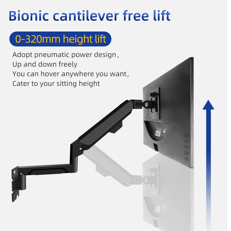 HILLPORT 10"-32" Soporte Monitor Wall Mount Screen Aluminum PC Good Gas Spring Air Press Arm Stand TV Wall Bracket Holder W3 - imagen 3