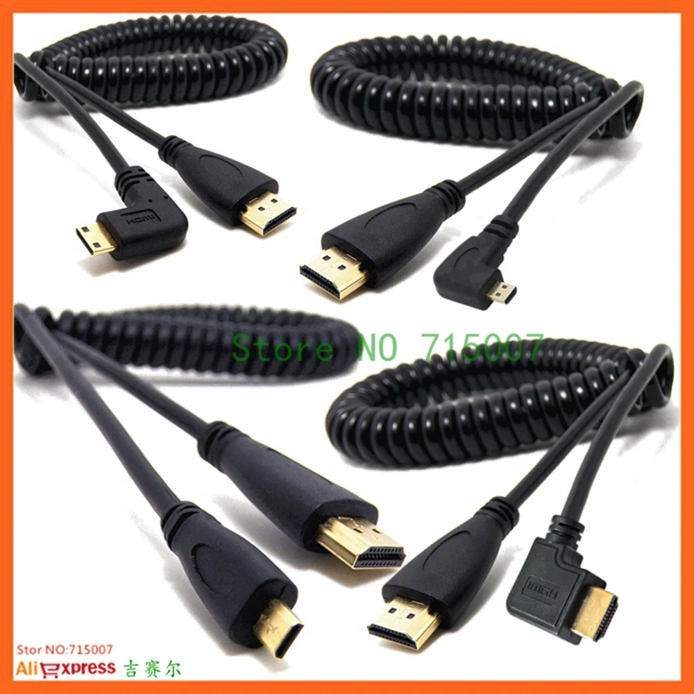 Ángulo recto y izquierdo Mini HDMI-compatible HDTV y Micro HD macho a macho Cable Flexible de rizo de resorte elástico V1.4 DSLR 0,5 M/1,5 M - imagen 3