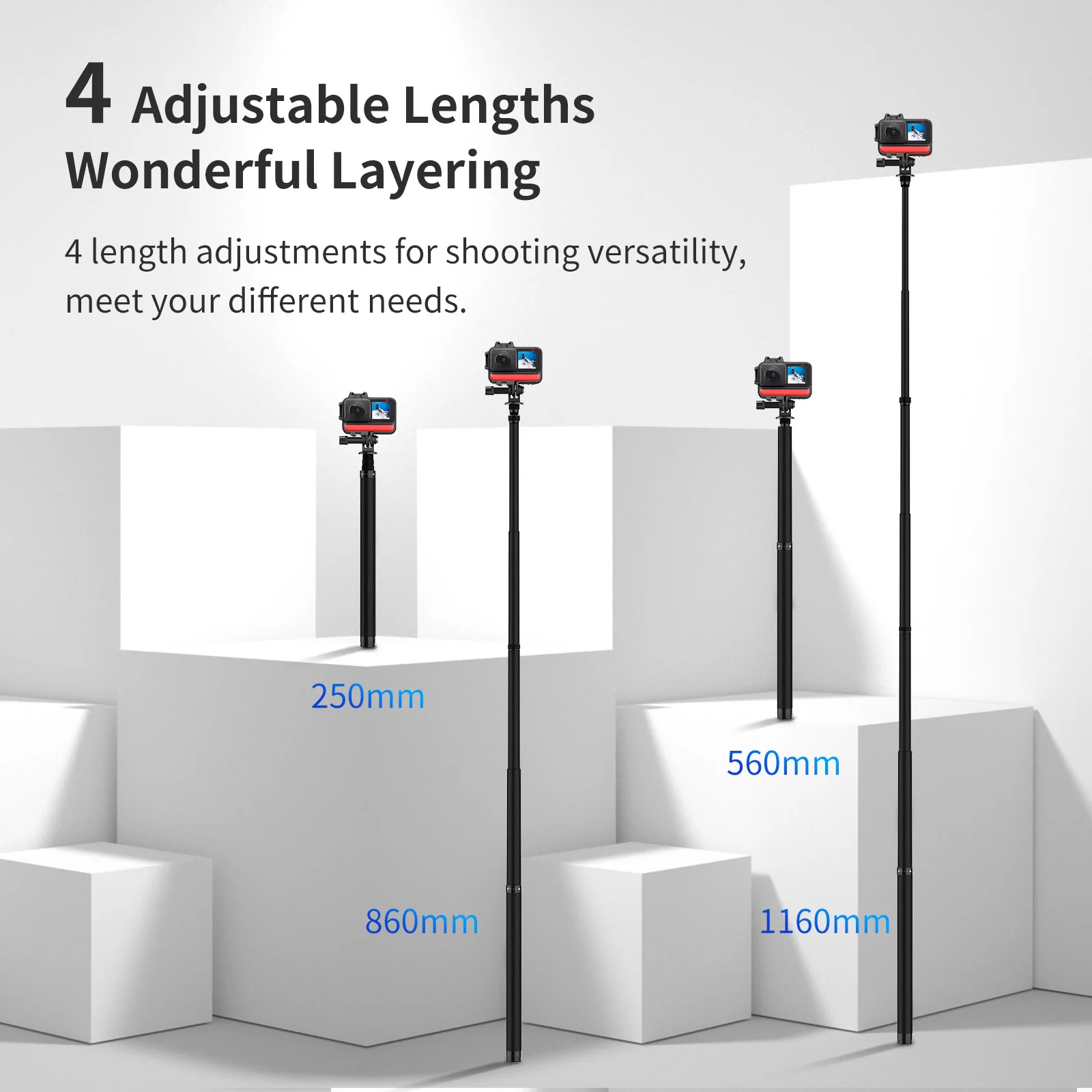 TELESIN-Palo de Selfie de fibra de carbono, monopié extensible con tornillo 116 para Cámara de Acción GoPro Hero Insta360 Osmo, 1/4 cm - imagen 5