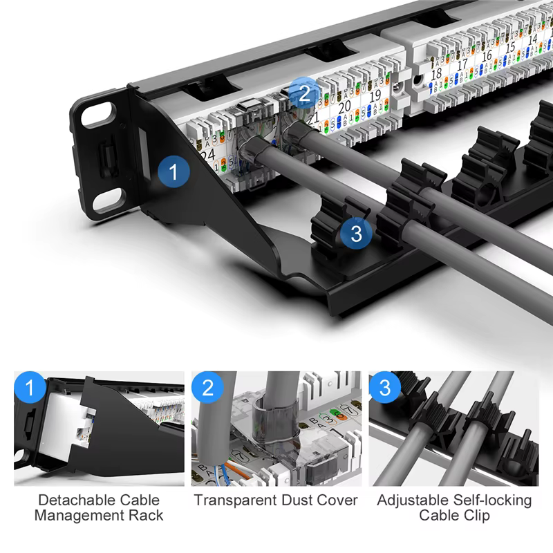 Panel de conexiones AMPCOM CAT6 rack 19 pulgadas chapado oro