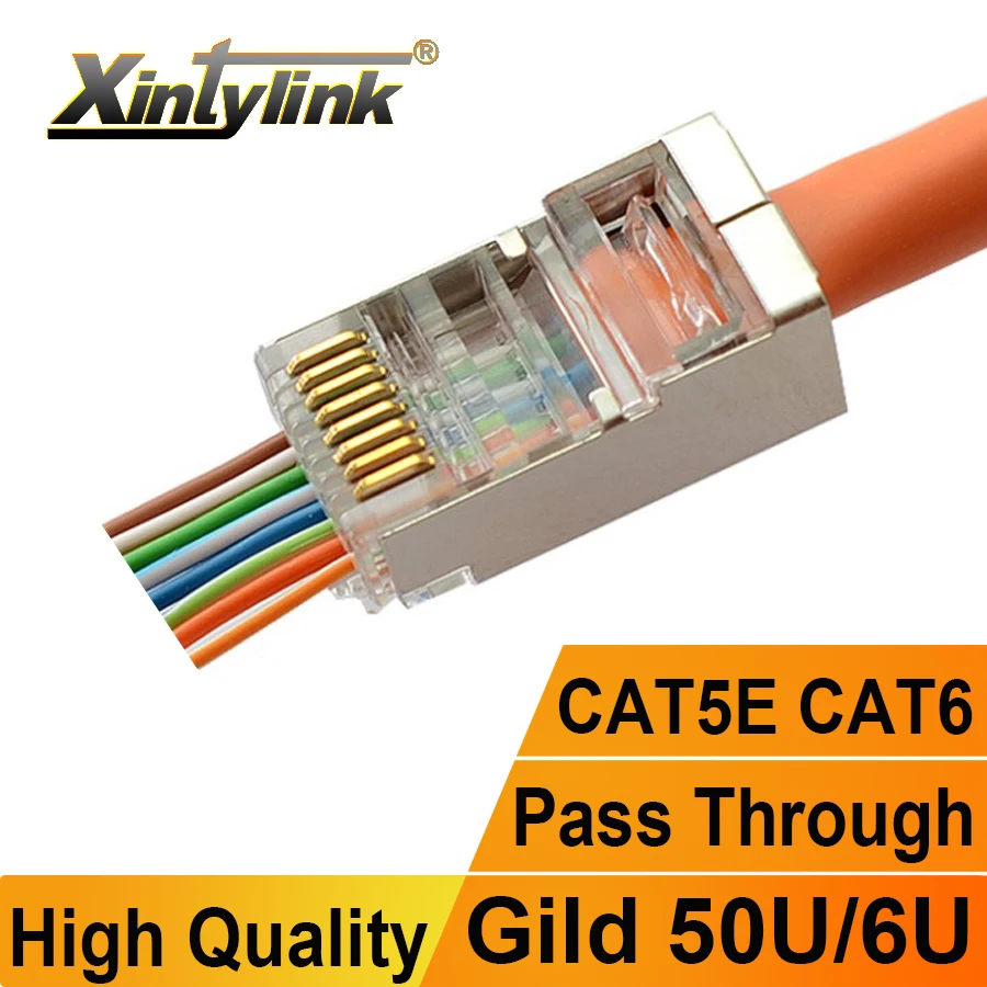 Conector xintylink rj45 cat6 SFTP FTP STP cable ethernet enchufe cat5e cat5 rg rj 45 red cat 6 conector blindado de metal lan 50U/6U - imagen 2