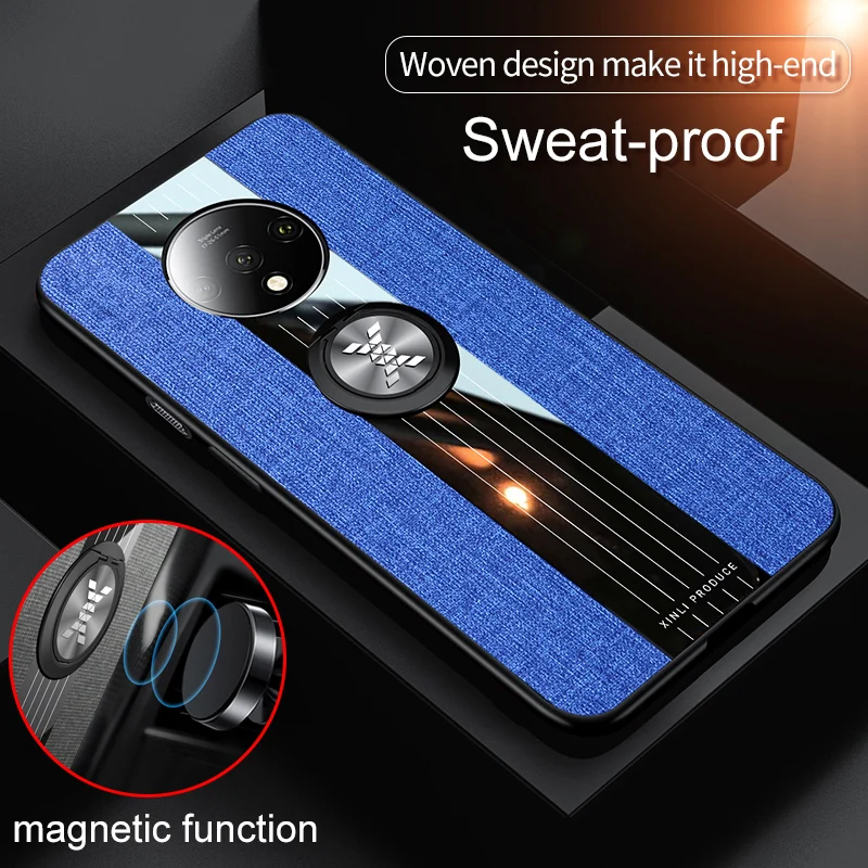 Para OnePlus 7T funda de lujo de tela dura con soporte de anillo imán funda protectora trasera delgada para one plus 7t oneplus 7T 1 + 7t - imagen 3