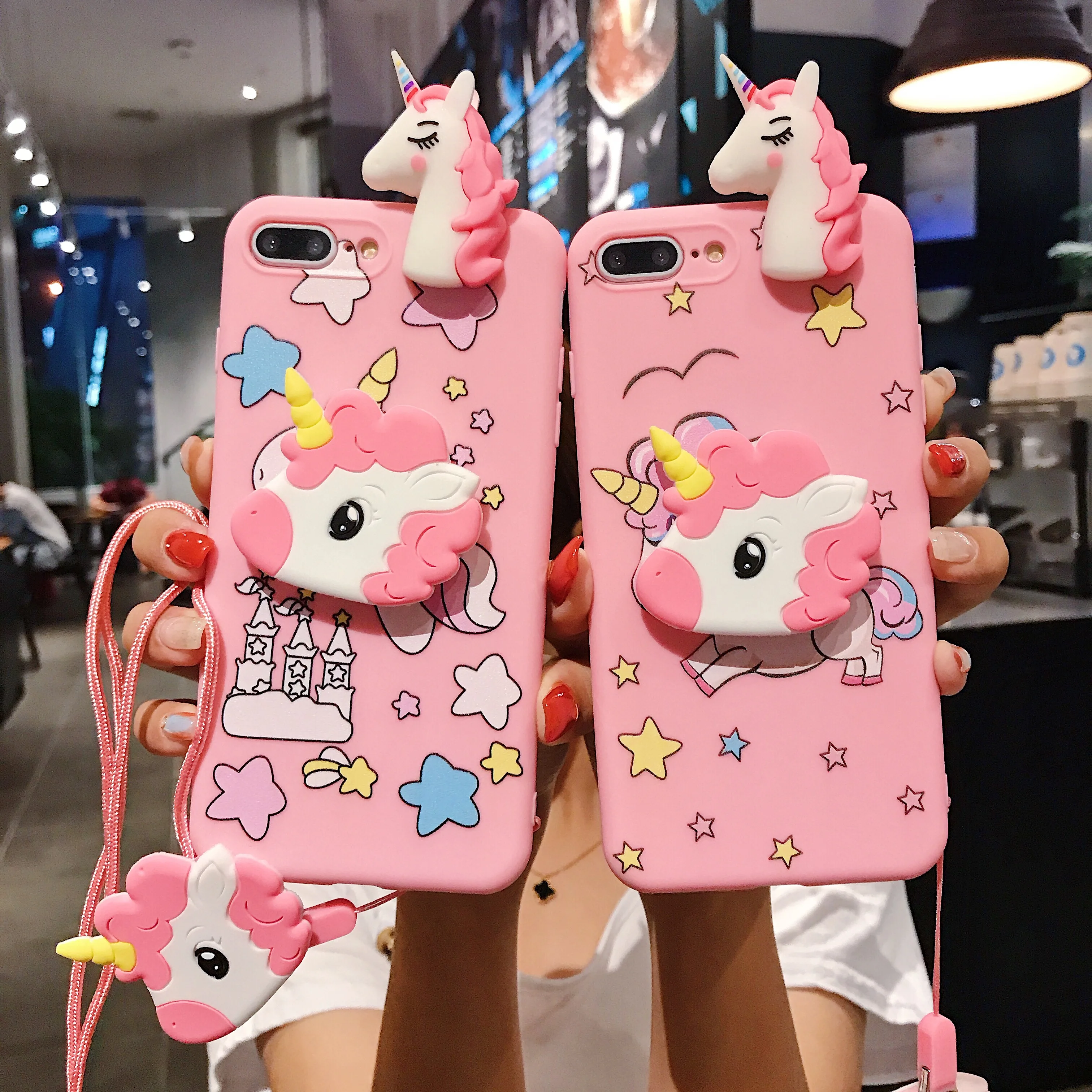 Para Samsung Galaxy A12 A11 A71 A51 A52 A22 A02s A32 A13 A53 A03s A04s A20s A33 A73 A23 Castillo Unicornio Funda con cuerda de soporte - imagen 3