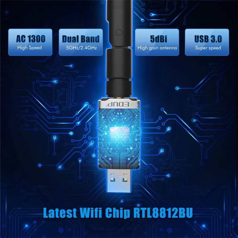 EDUP 1686 1300Mbps USB WIFI adaptador de doble banda 5G/2,4 Ghz RTL8812BU USB 3,0 AC Wi-Fi Dongle tarjeta de red para PC accesorios de ordenador portátil - imagen 5
