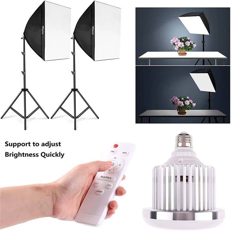 Bombilla LED regulable de 65W, lámpara de luz de vídeo, Softbox, iluminación continua de estudio para fotografía de cámara con control remoto inalámbrico - imagen 5