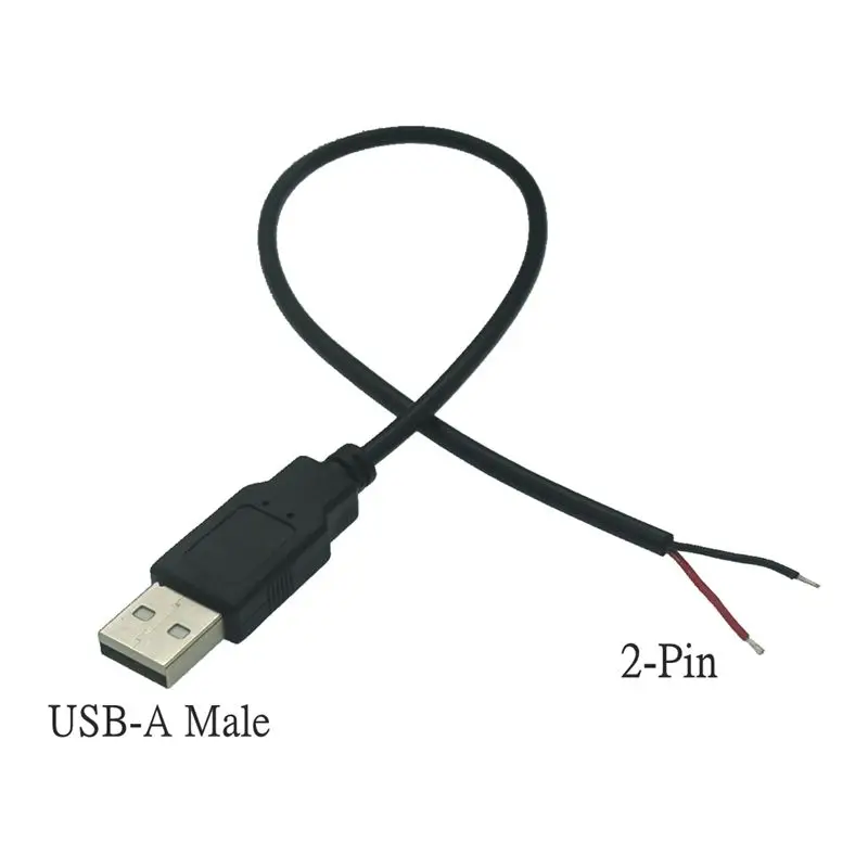 Cable de alimentación de 0,3 m/1m/2m, 2 pines USB 2,0 A hembra macho, conector de Cable de 4 pines, Cable de carga, conector de extensión DIY, línea de 5V - imagen 2