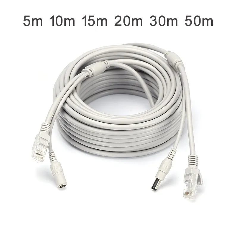 Cable de red CCTV de 5m, 10m, 15m, 20m, 30m, 50m, Cable RJ45 CAT5/CAT-5e + extensión de alimentación CC, Cable Ethernet de red CCTV para cámara IP - imagen 2