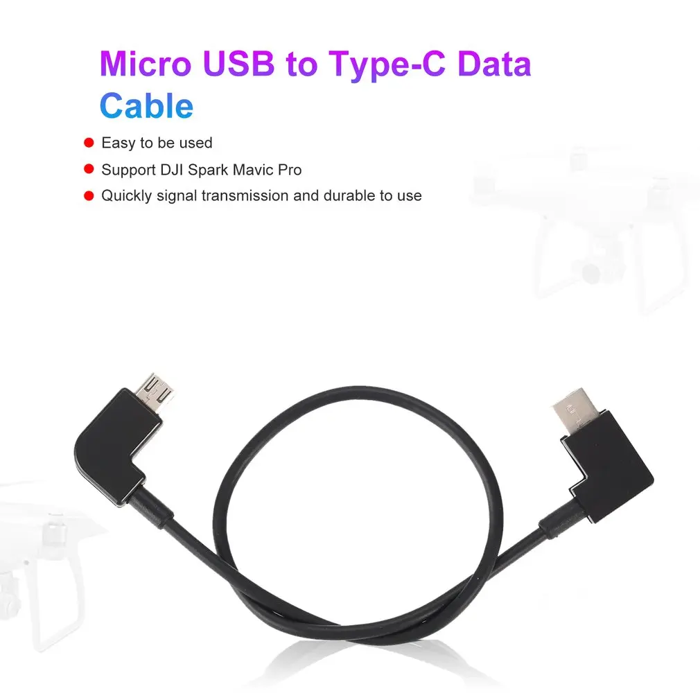 Un cable de micro USB negro a Tipo C