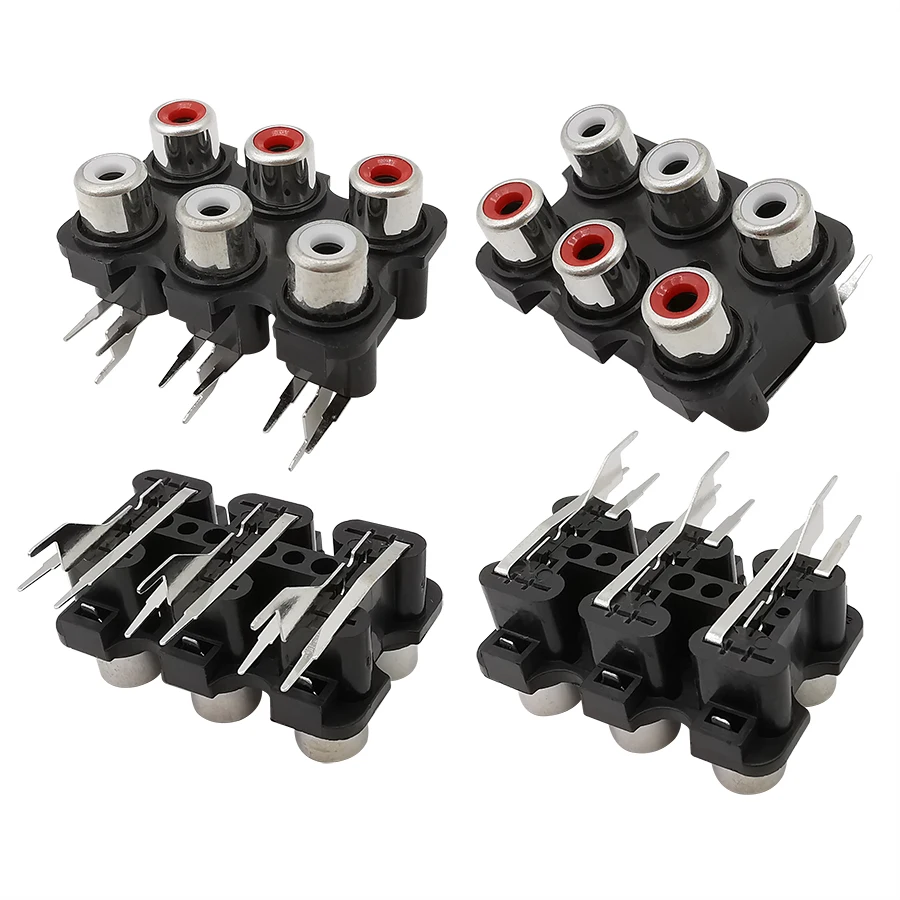 5 uds 2 agujeros 4 agujeros 6 agujeros RCA hembra conector de entrada de Audio y vídeo AV Jack Lotus Row interfaz de amplificador montaje PCB - imagen 4