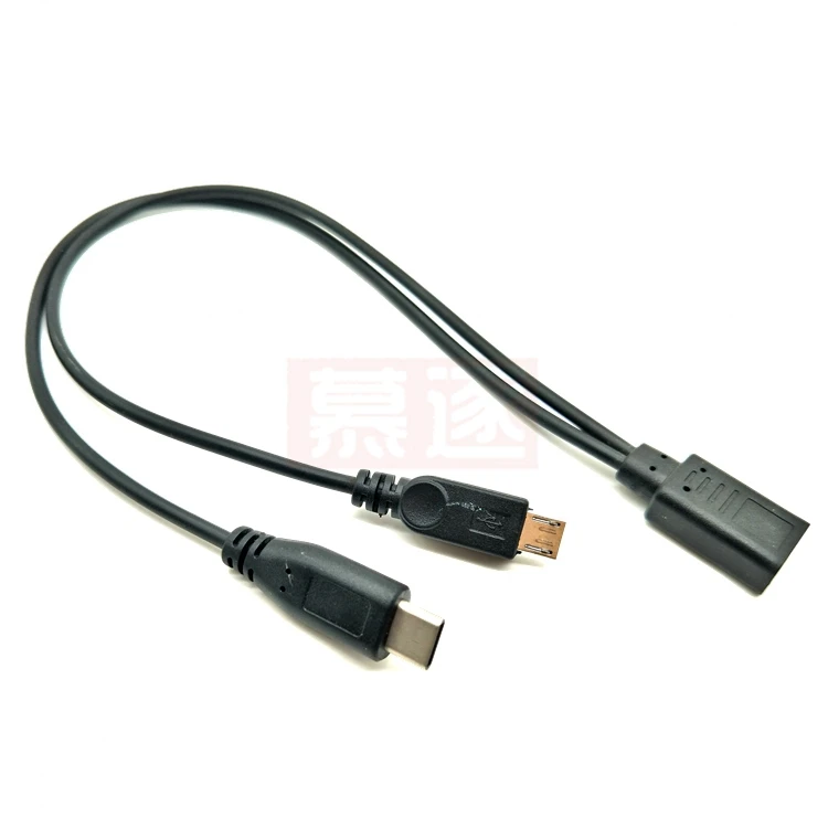 USB 3,1 tipo C hembra a Micro USB macho y Typc C macho divisor Cable de alimentación de extensión de datos para teléfono Android tableta 30cm - imagen 2