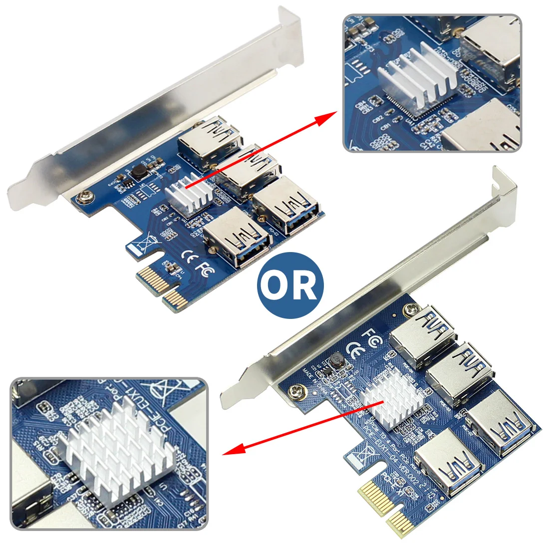 Adaptador de tarjeta elevadora USB 3,0 PCI-E Express 1x a 16x, convertidor Pcie de 1 a 4 USB, tarjeta gráfica de vídeo para Miner BTC Litcoin - imagen 4
