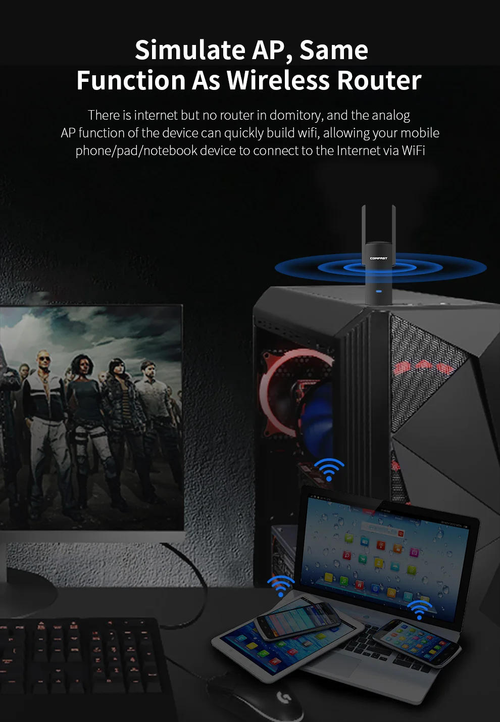 Adaptador WiFi Comfast Gigabit 1300Mbps 2,4G 5GHz antena USB3.0 WiFi Dongle MU-MIMO Ethernet receptor Wi-Fi para sistema operativo Windows MAC - imagen 4