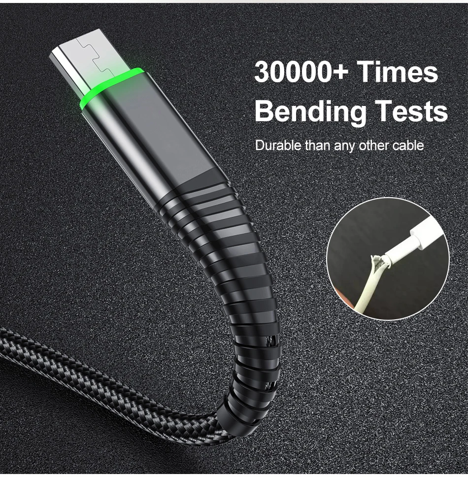 Cable Micro USB 3A para teléfono móvil, Cable de carga rápida para Xiaomi Redmi, Cable Micro USB LED - imagen 3