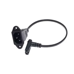 IEC320 C14 con orificios de tornillo a C7 figura 8 ángulo recto Tipo L enchufe hembra Cable de alimentación de CA, C7 Cable corto de ángulo descendente de 30CM