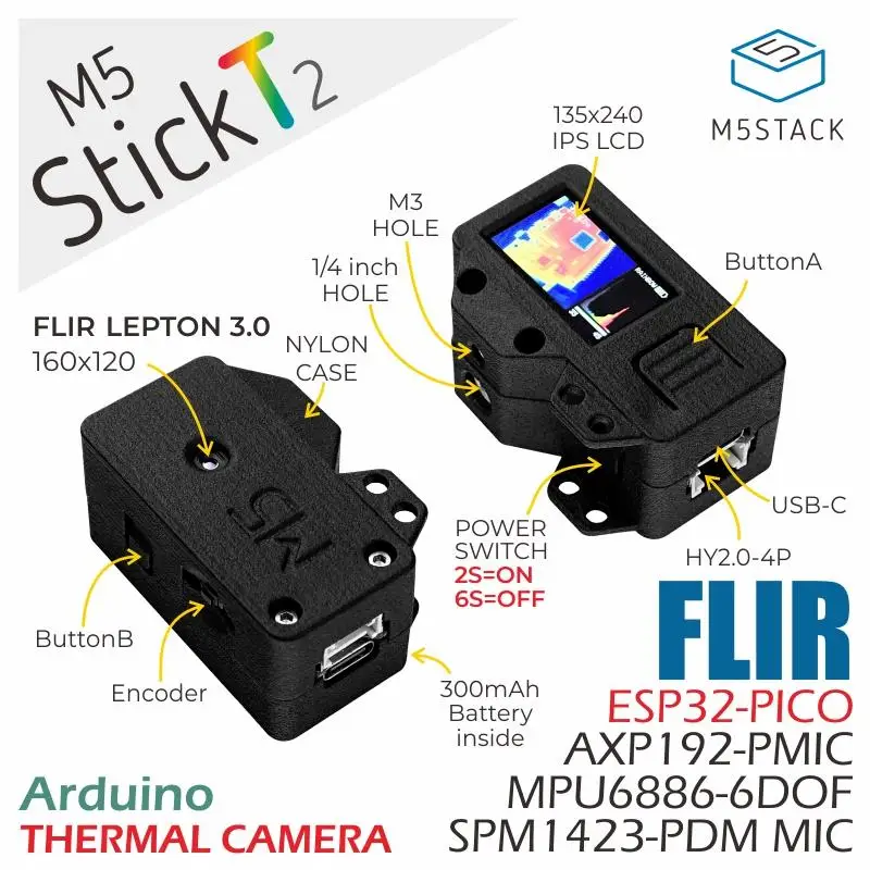 Kit de desarrollo de cámara térmica oficial M5Stack M5StickT2 ESP32 (Lepton 3.0) - imagen 2