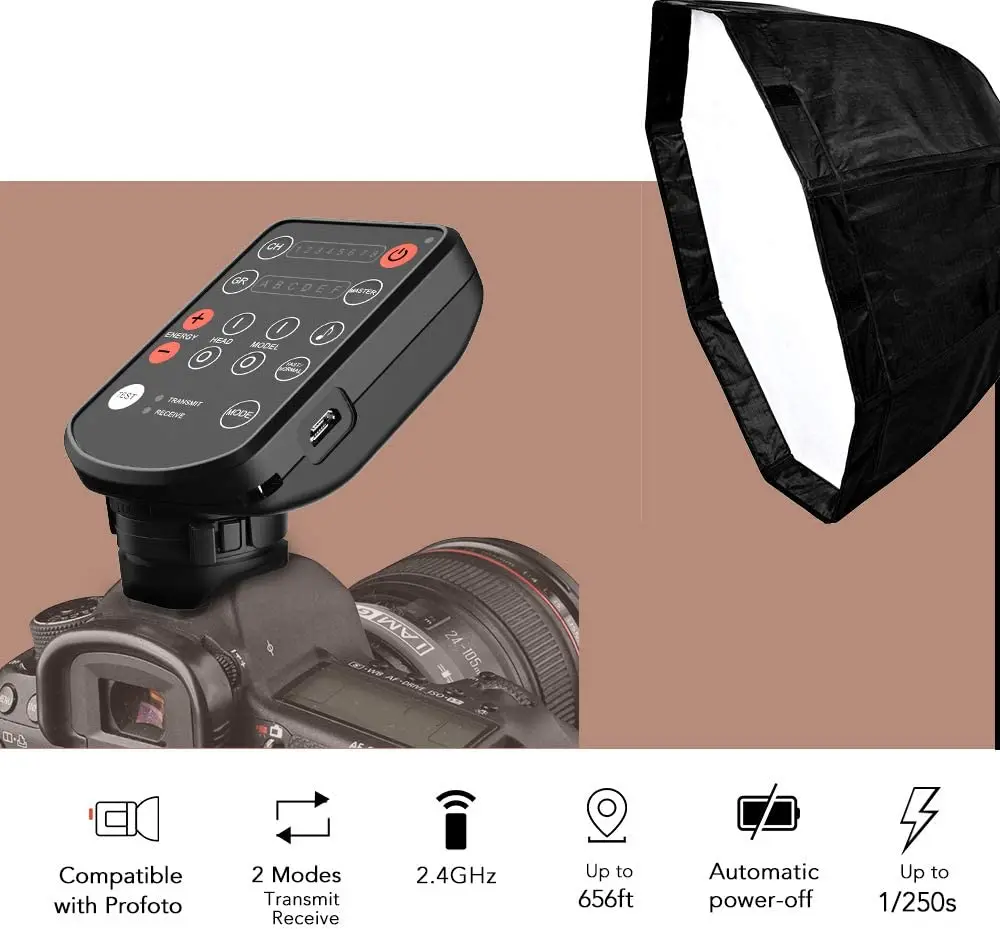 Actualizado E7/E2/E4 disparador de Flash inalámbrico funciona con Profoto A1 A2 B2 B20 D2 Canon Nikon Sony Pentax reemplazar el control remoto Profoto Air - imagen 2