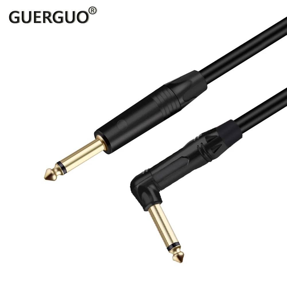 Cable auxiliar para altavoz, conector Mono macho de 6,35mm a ángulo recto, Cable macho de 6,35mm para mezclador AMP, negro y rojo
