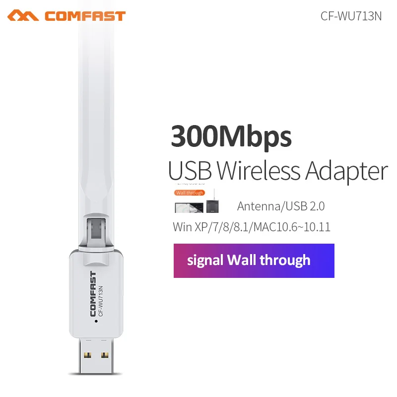 Comfast300Mbps 3dbi antena Flexible adaptador wifi USB tarjeta de red inalámbrica 802.11b/n antena Wifi transmisor PC Receptor WI-FI