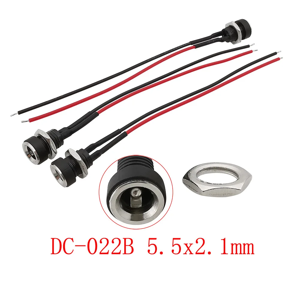 5 unids/lote 5,5x2,1mm conector de alimentación CC hembra conector de montaje en Panel roscado con Cable electrónico de 10/15/20CM 20AWG - imagen 5