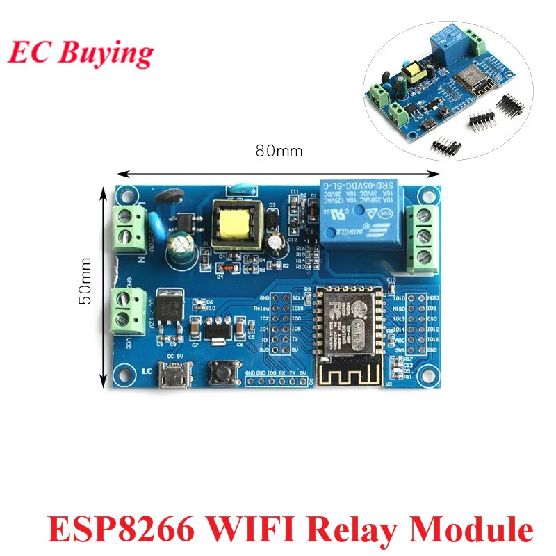 Módulo de relé inalámbrico ESP8266 WIFI ESP-12F AC 220V DC 5V 12V fuente de alimentación ESP 12F Placa de desarrollo Control remoto hogar inteligente
