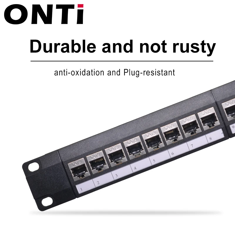 ONTi 19in 1U Rack 24 puertos CAT6 Panel de conexión blindado adaptador de Cable de red RJ45 Keystone Jack marco de distribución Ethernet - imagen 2