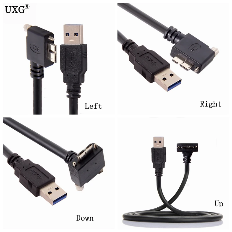 USB 3,0 90 grados derecho izquierdo arriba abajo en ángulo Micro B USB 3,0 con tornillos de bloqueo M2 Cable de datos de montaje para disco duro de cámara Industrial - imagen 2