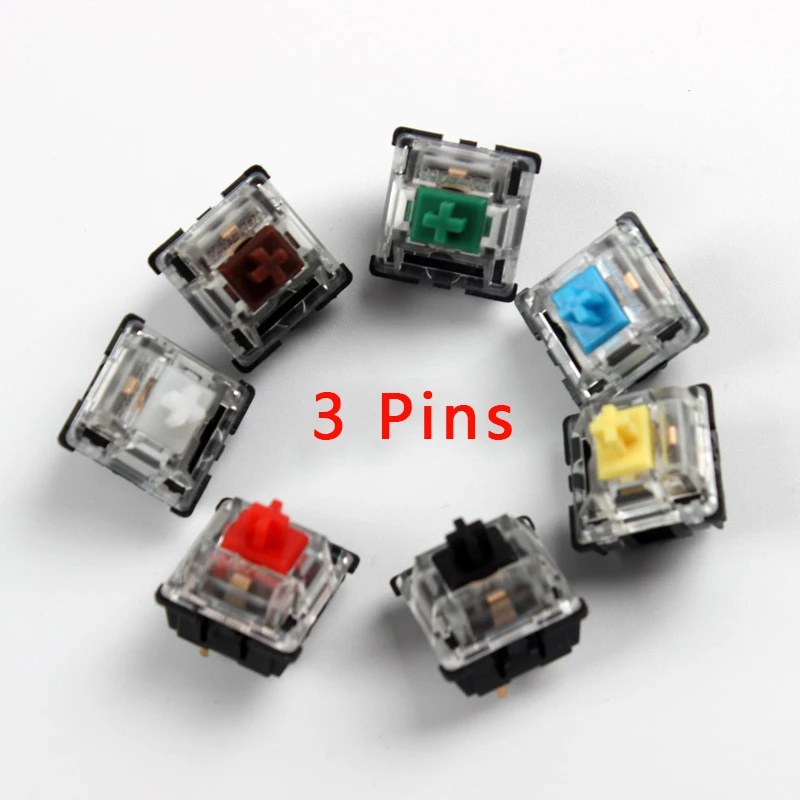 Gateron interruptores de eje mecánico para teclado mecánico, Negro, Rojo, marrón, azul, verde claro, amarillo, 3 pines, compatible con GK61 GH60