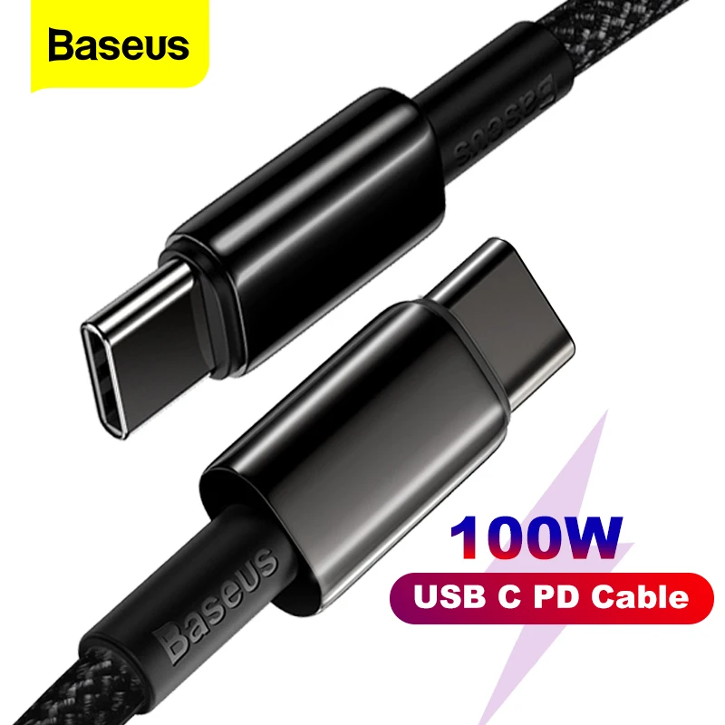 Baseus-Cable USB tipo C de carga rápida, Cable de datos PD de 100W, QC4.0, 3,0 USB-C, para Macbook, Samsung S9, Xiaomi Poco X3 y Huawei