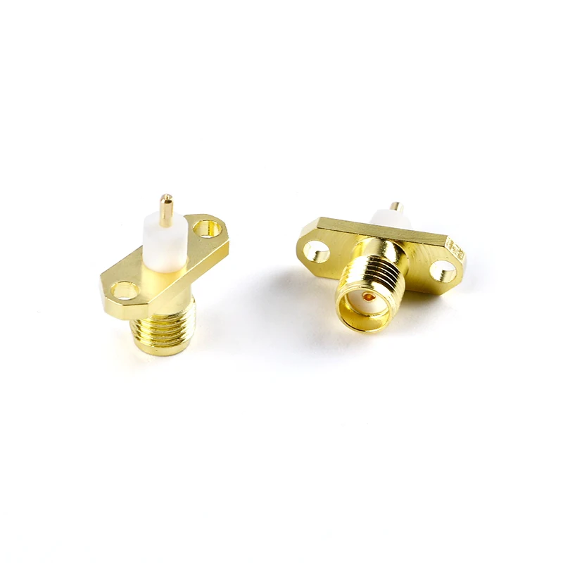 Conector coaxial RF de montaje en Panel SMA hembra, 2 piezas, brida, soldadura, chapado en oro de cobre - imagen 4
