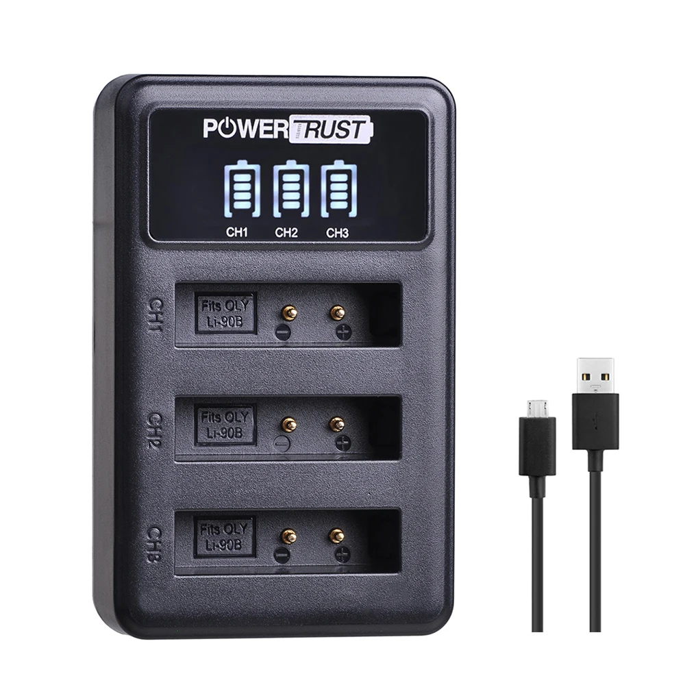 PowerTrust Li-90B LI90B LI-92B Batería + LED Cargador USB de 3 ranuras para Olympus XZ-2,SH-50,SH-1,SP-100, TG-1,TG-2,TG-3,TG-4,TG L20 - imagen 3