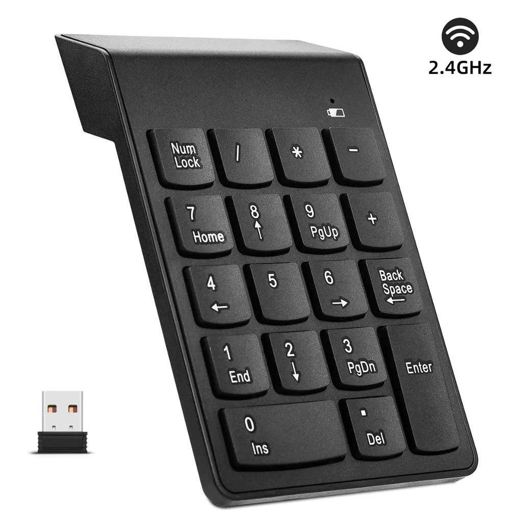 Teclado numérico inalámbrico de 18 teclas, teclado numérico portátil con Mini receptor USB de 2,4G para ordenador portátil, Notebook, superficie de escritorio