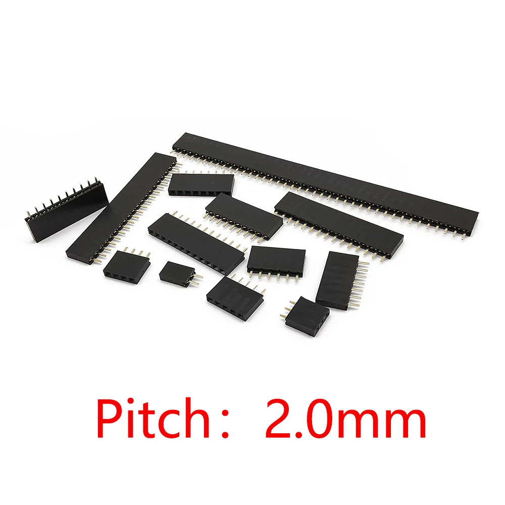 10 Uds 2,0mm hembra de una sola fila 1x2/3/4/5/6/7/8/10/20/40 conector de pines tira de paso de 2mm para Arduino PCB