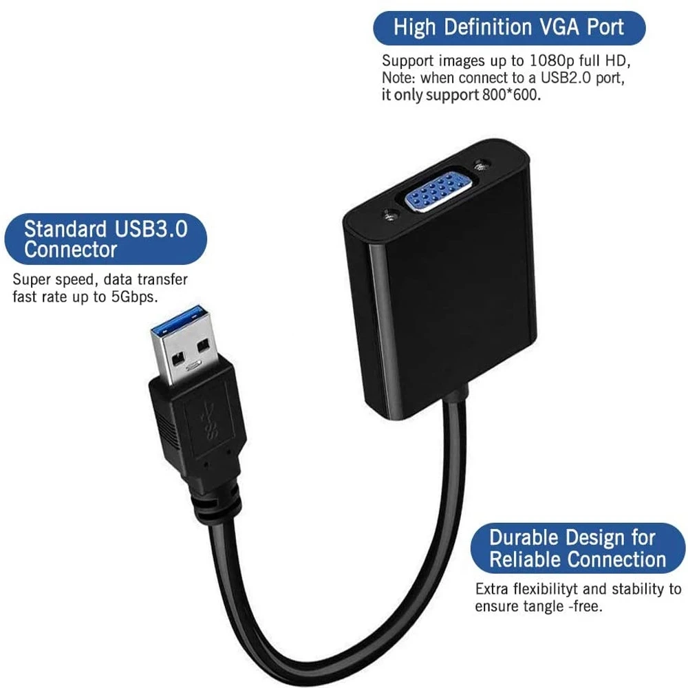 Adaptador USB 3,0 a VGA, convertidor multipantalla, tarjeta gráfica de vídeo externa, portátil, USB 3,0 a hembra, convertidor VGA para PC HDTV - imagen 5