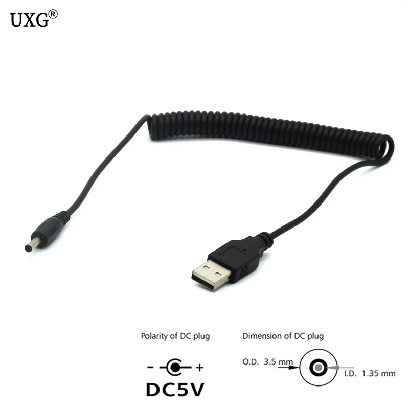 Adaptador de Cable de alimentación de resorte telescópico, Conector de barril, 90 ángulos, PC USB macho a 5V DC 3,5mm x 1,35mm, 1m - imagen 5