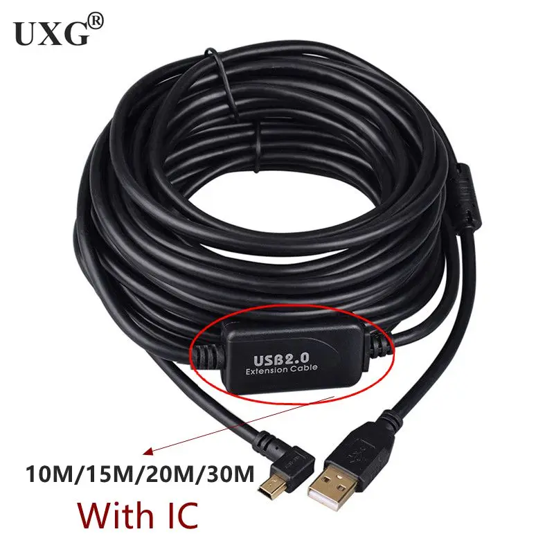 Cable de extensión de transmisión de datos Ultra largo, 5m, 10m, 20 metros, 90 grados, ángulo recto, tipo L, USB a MINI USB, cámara DSLR - imagen 3