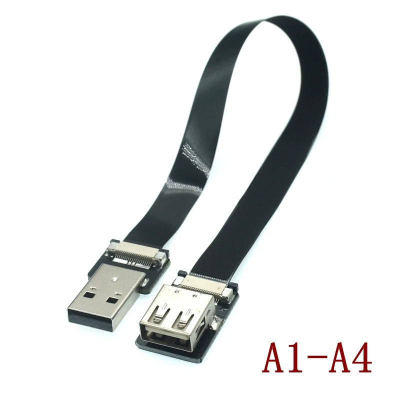 Gran oferta USB 2,0 A macho a hembra cable de extensión Usb en ángulo de 90 grados cable plano datos de carga FPV 5cm 10cm 20cm 30cm 50cm 80CM - imagen 5