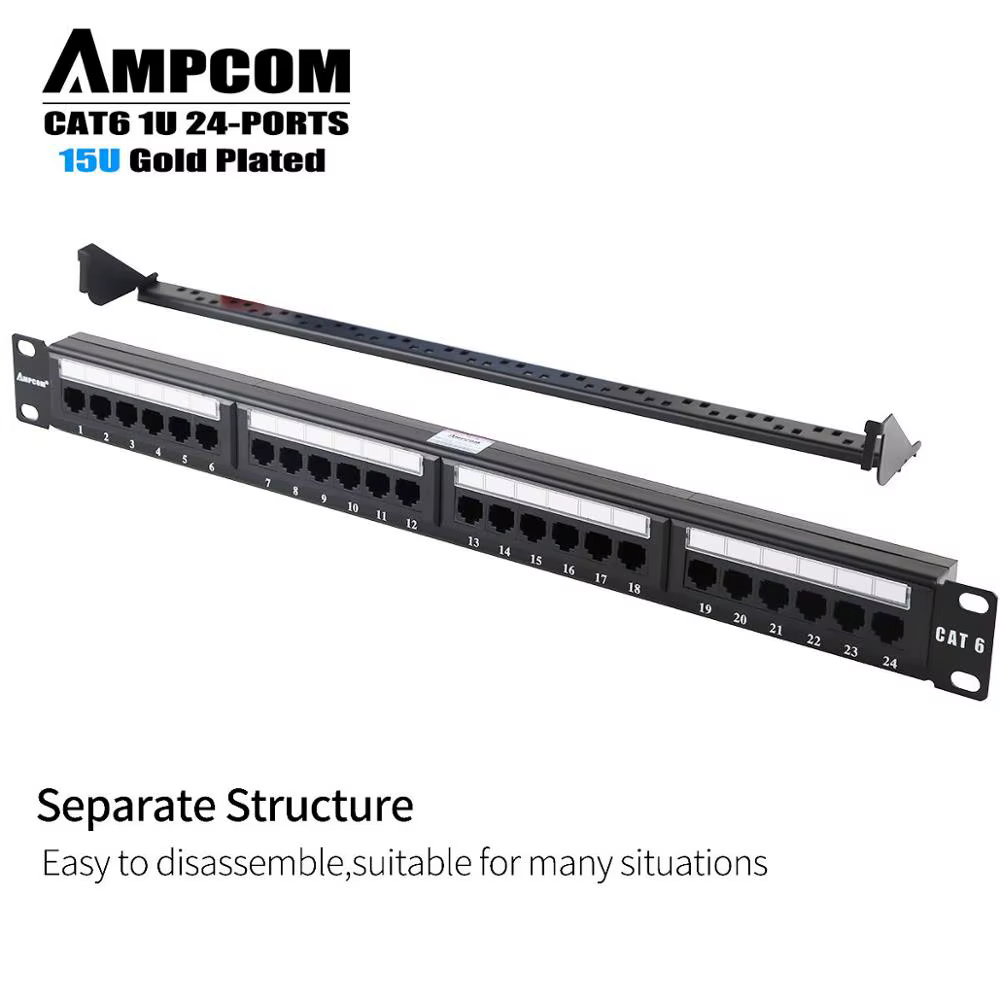 AMPCOM Panel CAT6 Premium - Chapado en Oro, Montaje Rack/Pared - imagen 3