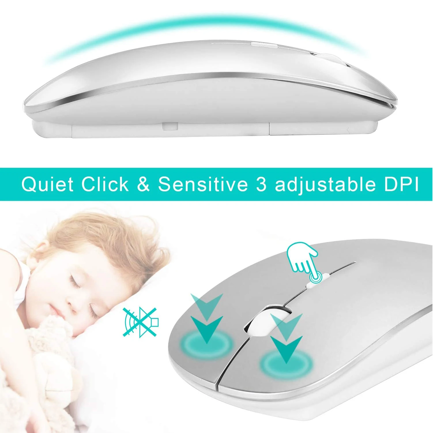 Teclado inalámbrico AZERTY francés, ratón, teclado Multimedia ultradelgado, Combo de ratón de poco ruido para ordenador portátil, escritorio, Windows 7 10 11 - imagen 4