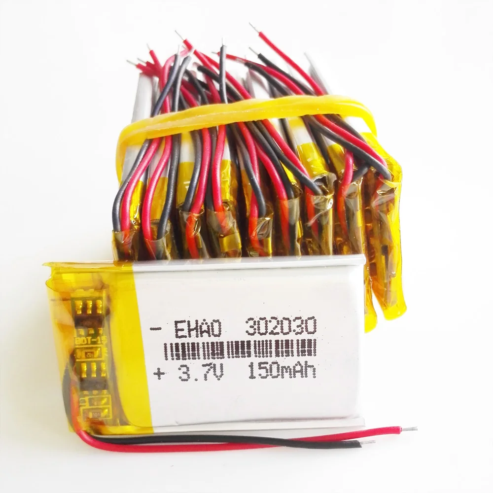 Batería recargable LiPo de polímero de litio 3,7, lote de 10 piezas, 150 V, 302030 mAh, para GPS, PSP, Altavoz Bluetooth, DVD, Vedio