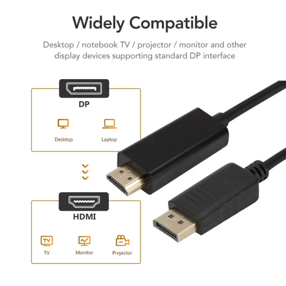 Cable compatible con DisplayPort a HDMI 1,8 M 1080P puerto de pantalla Cable compatible con DP a HDMI para conectar ordenador portátil a proyectores - imagen 2