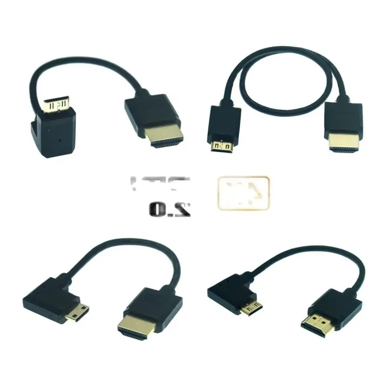 Mini Cable HD 4K 60Hz, conector V2.0 para Monitor LCD de cámara de vídeo DSLR, arriba/izquierda/derecha, ángulo de 90 grados, Mini HD a HDTV