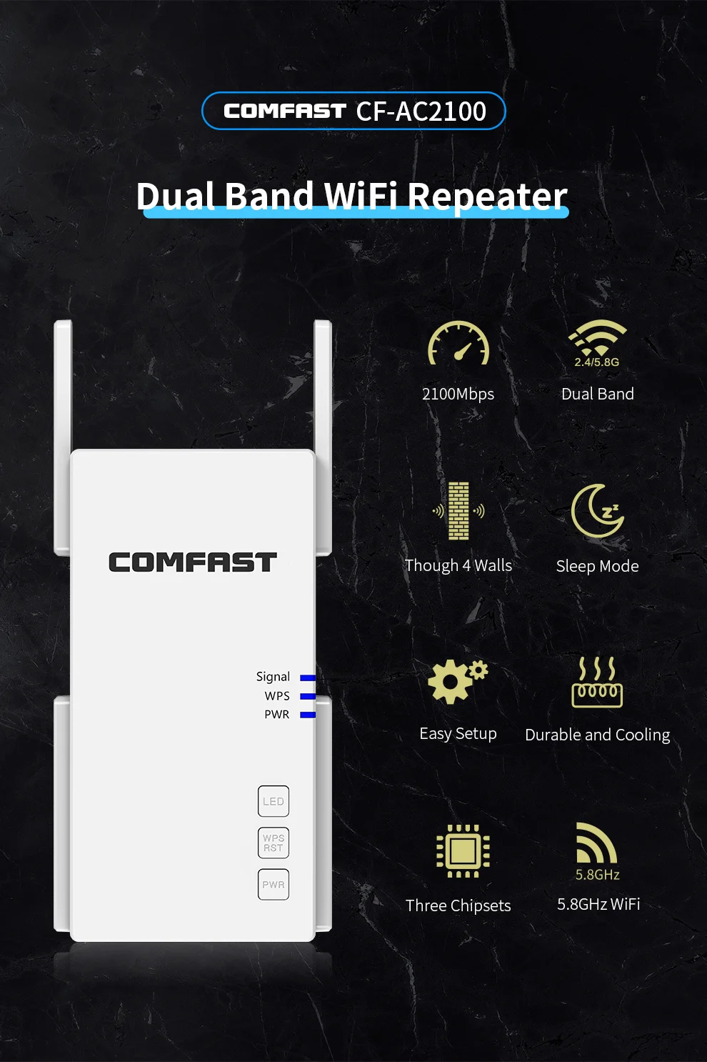Comfast-repetidor WiFi AC2100, extensor inalámbrico de doble banda de 2,4G y 5,8 GHz, potente amplificador de rango de señal Gigabit de 2100Mbps, enrutador AP - imagen 5
