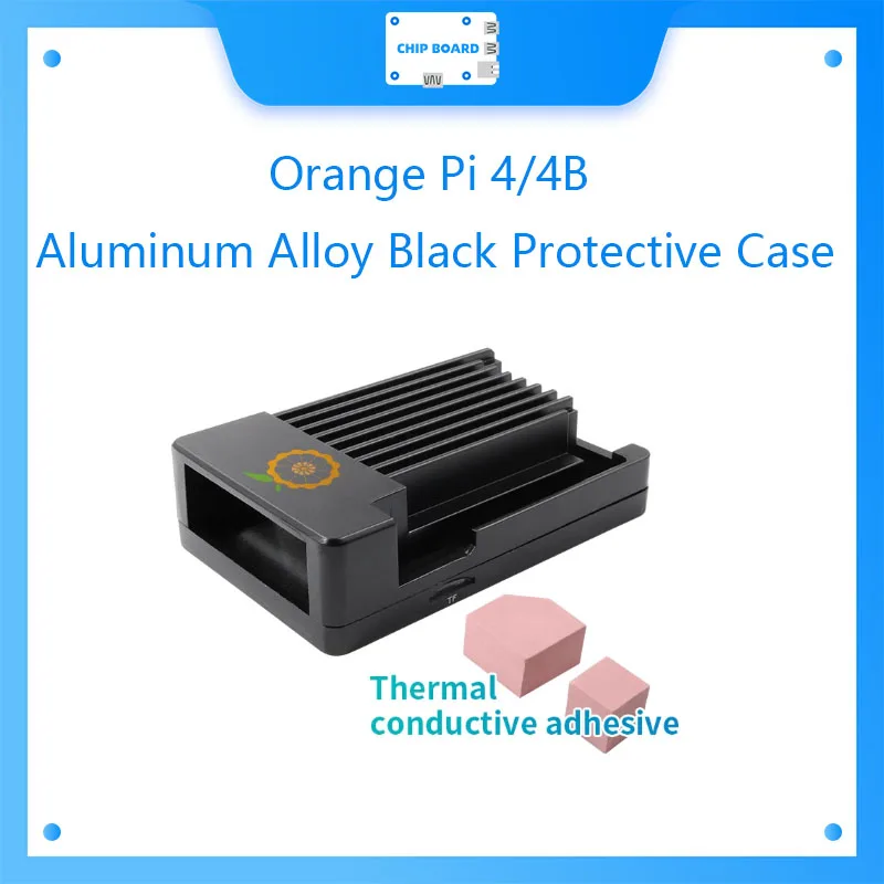 Funda protectora negra de aleación de aluminio Orange Pi + adhesivo conductor térmico, adecuada solo para placas Orange PI4/4B
