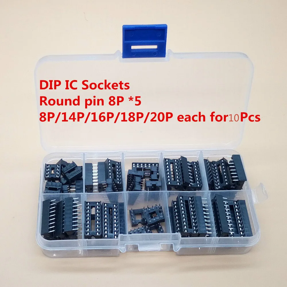 Adaptador Enchufes DIP IC Kit Enchufes Tipo Soldadura 6 8 14 16 18 20 Pines Pin Redondo 8P 55 Uds Lote - Vista principal del producto