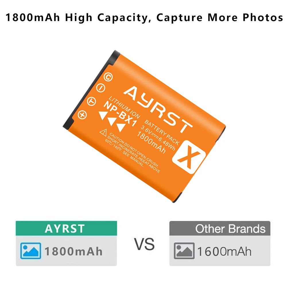 Batería de NP-BX1 NPBX1 de 1800mAh para cámara SONY Vlog, ZV-1, RX100VII, RX100IV, RX100III, RX1RII, HDR-AS200, AS300, FDR-X3000 - imagen 3