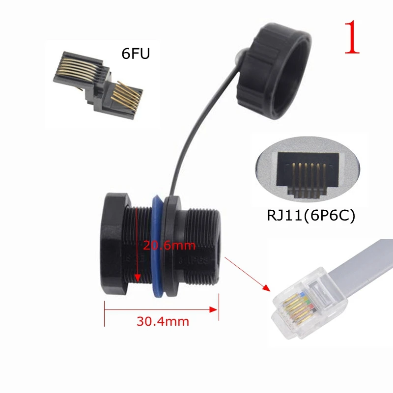 Cable telefónico impermeable conector de enchufe RJ11 RJ 11 M20 6P6C adaptador hembra extensor de enchufe de cristal de teléfono de cabeza recta - imagen 2
