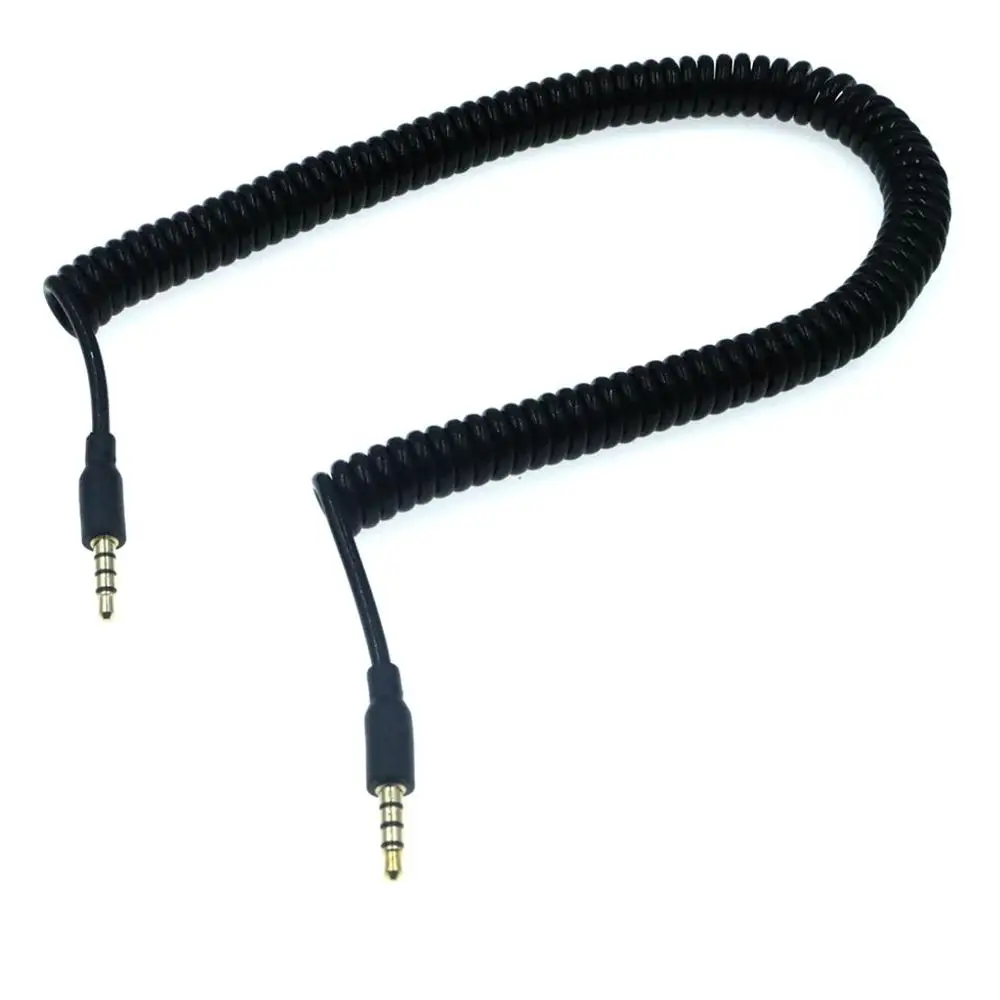 Cable auxiliar de Audio estéreo dorado con micrófono, espiral de resorte de 4 núcleos, negro, 3M, 3,5mm, adecuado para computadora/MP3 - imagen 2