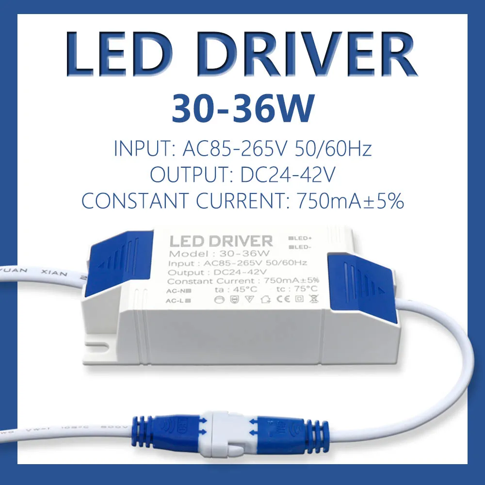 Unidad de fuente de alimentación de lámpara de Panel LED de 30W-36W transformador de iluminación salida de AC85-265V 750mA 900mA DC24-42V controlador LED conector CC - imagen 3