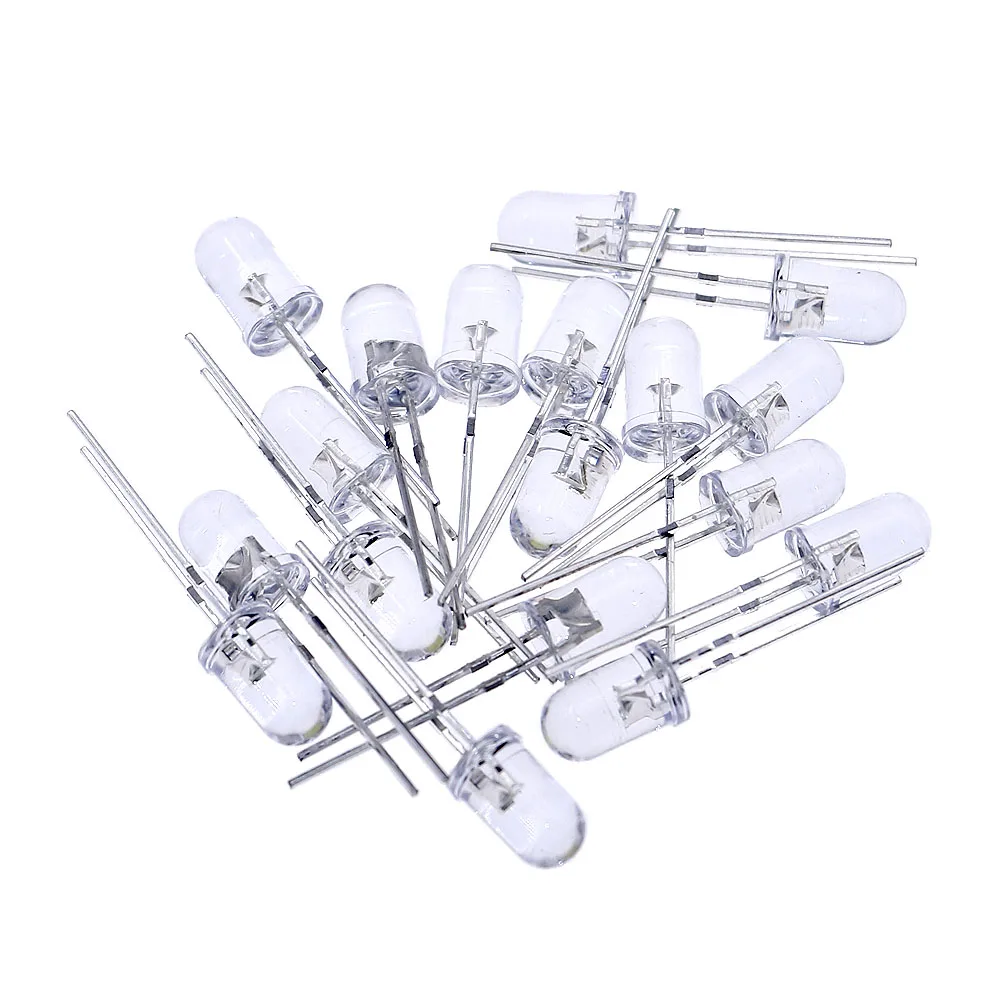 Kit surtido de diodos emisores de luz LED transparentes F5, Kit de bricolaje, 100 piezas, 5mm, blanco, verde, rojo, azul, amarillo, naranja, rosa, morado, Blanco cálido - imagen 2