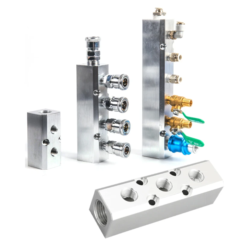 Divisor de aluminio, puerto de rosca pt de 1/2 ", 2, 3, 4, 5, 6, 7, 8, 9, conector distribuidor de colector de aire neumático de 10 vías 1/4 - imagen 2